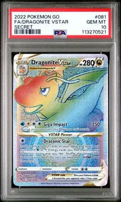 PSA 10 Pokemon Go 2022 Rainbow Dragonite 081/078 VStar Full Art Secret - Image 1
