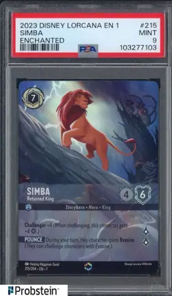 2023 Disney Lorcana EN 1 Enchanted #215 Simba PSA 9 MINT - Image 1