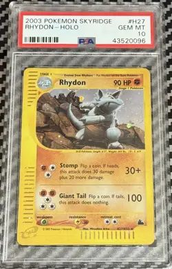 2003 Pokemon Skyridge # H27 Rhydon Holo PSA 10 Card! GEM MINT! Trusted Seller! - Image 1