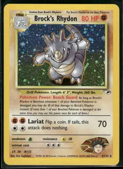 Brock's Rhydon 2/132 - Pokemon TCG Gym Heroes Unlimited Holo Rare Card WOTC LP - Image 1