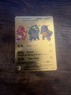 2019 Basic Charmander, Bulbasaur & Squirtle Gold Foil Fan Art Gx Card Hp 140 - Image 1