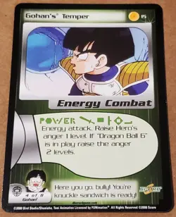 Dragon Ball Z Gohan's Temper 15 2000 1 Star Energy Card CCG Score - Image 1