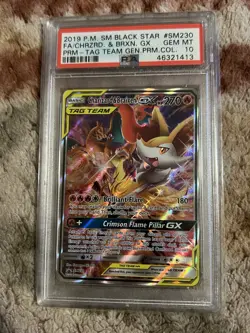 Charizard & Braixen GX Tag Team Pokemon Card - PSA 10 - SM230 - Full Art - Image 1