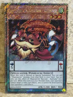Yugioh! Majespecter Raccoon - Bunbuku Platinum rare EN259 1st Edition - Image 1