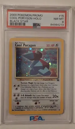Pokemon TCG PSA 8 Cool Porygon #15 Wotc Promo Black Star Holo Vintage Swirl D5 - Image 1