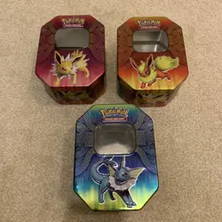 Pokemon Trading Card Game Set of 3 Empty Tin Boxes Flareon Jolteon Vaporeon - Image 1
