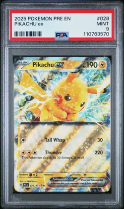 2025 POKEMON PRE EN-PRISMATIC EVOLUTIONS #028 PIKACHU EX PSA 9 - Image 1