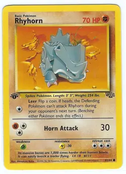 Rhyhorn - 1ST EDITION - JUNGLE SET card # 61/64 - Vintage 1999 Pokemon WOTC - NM - Image 1