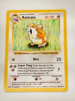 Shadowless Raticate Pokemon Card TCG 1999 Base Set WOTC 40/102 - Image 1