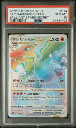 Pokemon Brilliant Stars Charizard VSTAR Rainbow Secret Rare Card 174/172 PSA 10 - Image 1