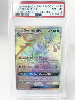 PSA 8 Greninja GX 2018 Sun & Moon Forbidden Light Rainbow Secret Rare 133/131 - Image 1