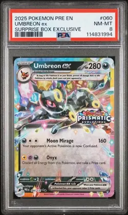 2025 POKEMON PRE EN-PRISMATIC EVOLUTIONS SURPRISE BOX EXCLUSIVE UMBREON EX PSA 8 - Image 1