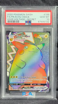 2020 Pokemon Pikachu VMAX SECRET RARE 188/185 Vivid Voltage RAINBOW PSA 10 - Image 1