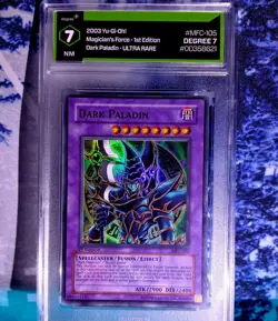 YUGIOH TCG GRADED DARK PALADIN MFC-105 1ST EDITION PSA 7 - Image 1