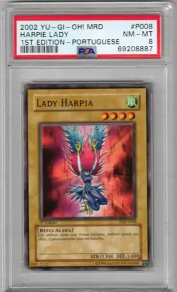 HARPIE LADY 1ST EDITION PORTUGUESE YU-GI-OH MRD P008 PSA 8 - Image 1
