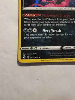 Galarian Moltres Holo Rare Card 93/203 Evolving Skies Pokemon TCG Dot On Corner - Image 2