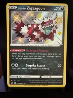 Pokemon TCG Galarian Zigzagoon SV078/SV122 Shining Fates Shiny Holo Rare NM - Image 1