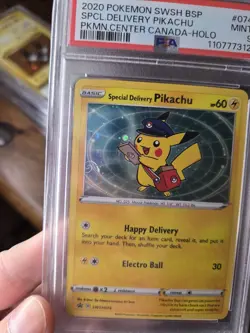 Pokemon Special Delivery Pikachu SWSH074 Black Star Promo Cosmos SWIRL - PSA 9 - Image 3