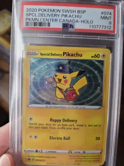 Pokemon Special Delivery Pikachu SWSH074 Black Star Promo Cosmos SWIRL - PSA 9 - Image 4