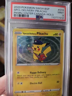 Pokemon Special Delivery Pikachu SWSH074 Black Star Promo Cosmos SWIRL - PSA 9 - Image 5