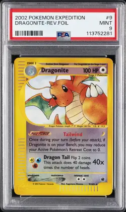 2002 POKEMON EXPEDITION #9 DRAGONITE-REVERSE FOIL PSA 9 - Image 1