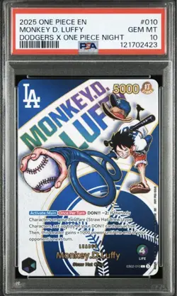 PSA 10 Monkey D Luffy Dodgers Collab Promo One Piece Card 2025 EN Rare - Image 1