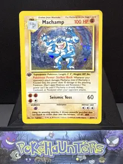 Pokemon Card Machamp 8/102 1st Edition Holo Base Set Cosmo CD Promo Played - Image 1