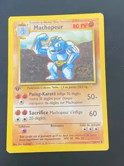 CARTE POKEMON MACHOPEUR 34/102 EDITION 1 FR SET DE BASE PEU COMMUNE - TBE/EXC - Image 1