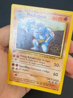 CARTE POKEMON MACHOPEUR 34/102 EDITION 1 FR SET DE BASE PEU COMMUNE - TBE/EXC - Image 2