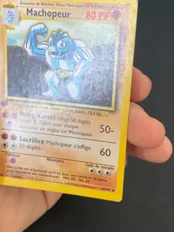CARTE POKEMON MACHOPEUR 34/102 EDITION 1 FR SET DE BASE PEU COMMUNE - TBE/EXC - Image 3