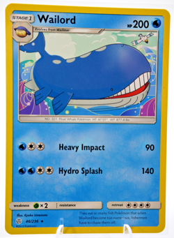 Wailord 46/236 Rare Regular Sun & Moon Cosmic Eclipse Pokemon TCG NM - Image 1