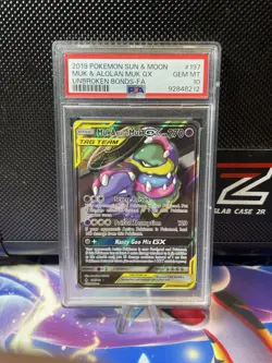 Pokemon Muk & Alolan Muk GX Full Alt Art PSA 10 Gem Unbroken Bonds 197/214 2019 - Image 1