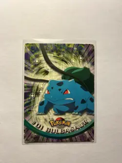 1999 Topps Series 1 Pokemon TV Animation Blue Logo Bulbasaur #1 Vintage Card MP - Image 1