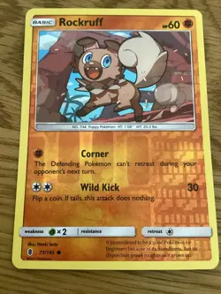 Rockruff Pokemon Card 73/145 Reverse Holo- Used - Sun & Moon - Guardians Rising - Image 1