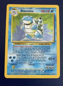 Pokemon Card Blastoise Holo Base Set Unlimited WOTC 2/102 4th print 1999/2000 - Image 1