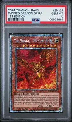 YuGiOh! Winged Dragon of Ra RA03-EN137 Platinum Secret Rare 1st Edition PSA 10! - Image 1
