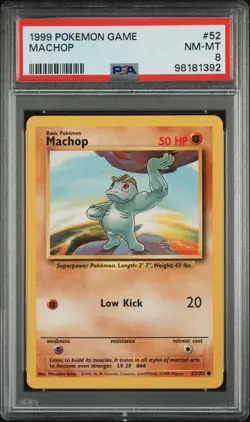 Pokemon PSA 8 1999 Base Set Machop Christmas GiftU - Image 1