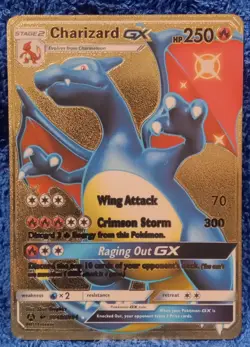 Pokemon Charizard GX Gold Foil Metal Card Blue, Gift/Collectible, 049/094 - Image 1