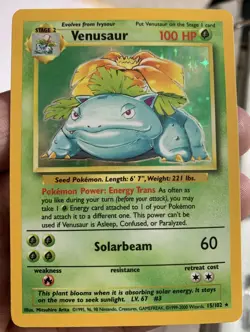 Pokemon Venusaur Base Set Trading Card 4th print Holo 15/102 TCG WOTC 1999-2000 - Image 1