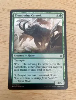 MTG 2019 Magic The Gathering Card Thundering Ceratok Creature Rhino Foil 179/264 - Image 1