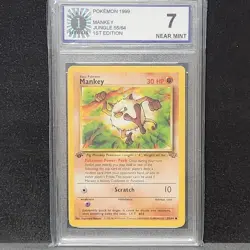Pokemon 1999 Mankey 1st Edition Jungle 55/64 Graded 7 - Image 1