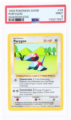 1999 Pokemon Base Set Porygon Shadowless #39 PSA 9 - Image 1