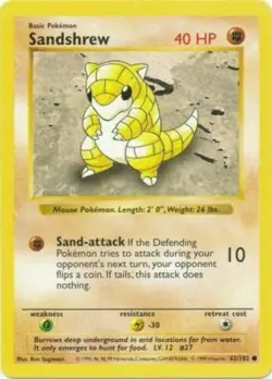 Sandshrew 62/102 SHADOWLESS Base Set 1999 Pokemon Card - Image 1