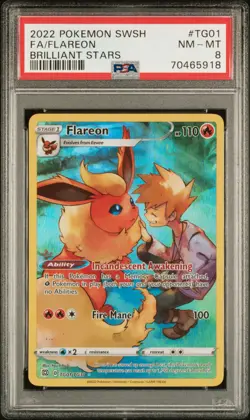 2022 POKEMON SWORD & SHIELD BRILLIANT STARS #TG01 FULL ART/FLAREON PSA 8 - Image 1
