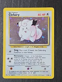 Pokemon TCG Clefairy Base Set Holo Unlimited Rare Card 5/102 - Image 1