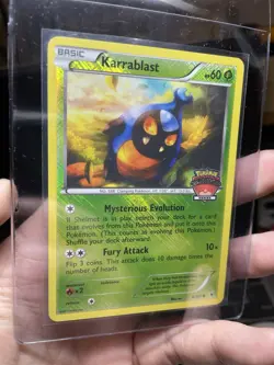 Karrablast 8/101 Championship Series Promo Cross Hatch Holo Pokemon Card Stamped - Image 1