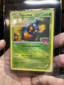 Karrablast 8/101 Championship Series Promo Cross Hatch Holo Pokemon Card Stamped - Image 3