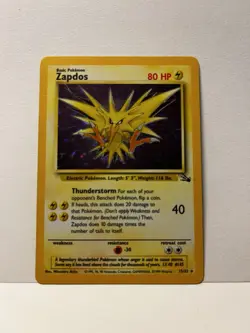 Pokemon TCG Zapdos Holo Rare Card 15/62 Fossil Base Set, Vintage 1999 LP WOTC - Image 1