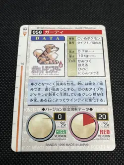 Growlithe , Arcanine 058 059 Carddass 1996 RED GREEN Japanese Pokemon Card - Image 3