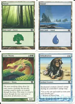 MTG Magic the Gathering TCG 8th Edition Craw Wurm Dehydration Forest & Island - Image 1